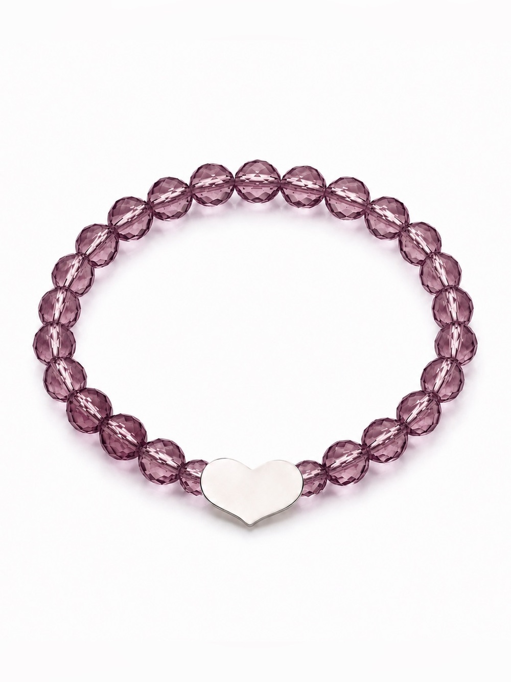 Purple beaded heart charm bracelet